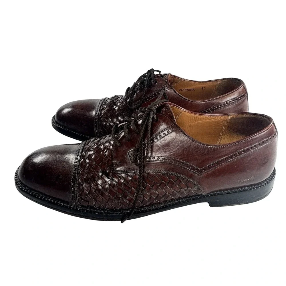 Mezlan Valencia Oxford Shoes Brown Woven Leather Cap Toe Brogue Mens 10‎